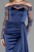 Long Navy Blue Satin Mermaid Evening Gown ABU5641