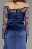 Long Navy Blue Satin Mermaid Evening Gown ABU5641