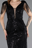 Long Black Beaded Plus Size Evening Dress ABU5336
