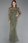 Long Olive Drab Beaded Evening Dress ABU5638