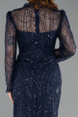 Long Navy Blue Beaded Plus Size Evening Gown ABU5643
