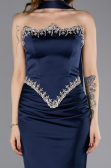 Long Navy Blue Satin Mermaid Prom Dress ABU5644