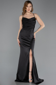 Long Black Satin Prom Gown ABU5646