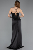Long Black Satin Prom Gown ABU5646