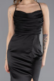 Long Black Satin Prom Gown ABU5646