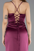 Long Cherry Colored Satin Prom Gown ABU5646