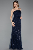Long Navy Blue Beaded Evening Dress ABU5652