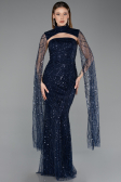 Long Navy Blue Beaded Evening Dress ABU5652