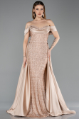 Beige Long Beaded Evening Dress ABU5542