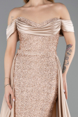 Beige Long Beaded Evening Dress ABU5542