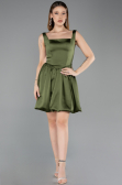 Short Olive Drab Satin Party Dress ABK2529