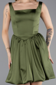 Short Olive Drab Satin Party Dress ABK2529