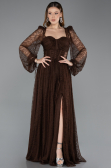 Brown Long Dantelle Evening Dress ABU5334