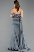 Anthracite Transparent Top Strapless Slit Long Satin Evening Gown ABU5578