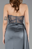 Anthracite Transparent Top Strapless Slit Long Satin Evening Gown ABU5578