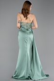 Mint Transparent Top Strapless Slit Long Satin Evening Gown ABU5578
