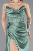Mint Transparent Top Strapless Slit Long Satin Evening Gown ABU5578