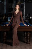 Long Brown Beaded Evening Dress ABU5648