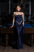 Long Navy Blue Satin Mermaid Prom Dress ABU5644