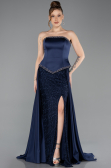 Long Navy Blue Satin Evening Dress ABU5684