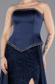 Long Navy Blue Satin Evening Dress ABU5684