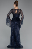 Long Navy Blue Beaded Evening Dress ABU5690