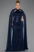 Long Navy Blue Plus Size Engagement Dress ABU5596