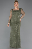 Olive Drab Long Beaded Plus Size Engagement Dress ABU4761