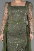Olive Drab Long Beaded Plus Size Engagement Dress ABU4761