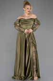 Long Olive Drab Satin Formal Plus Size Dress ABU5261