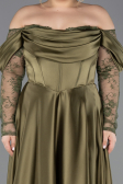Long Olive Drab Satin Formal Plus Size Dress ABU5261