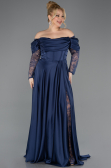 Long Navy Blue Satin Formal Plus Size Dress ABU5261