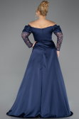 Long Navy Blue Satin Formal Plus Size Dress ABU5261