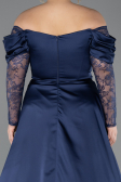 Long Navy Blue Satin Formal Plus Size Dress ABU5261