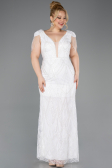 White Long Beaded Plus Size Evening Dress ABU5336