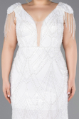 White Long Beaded Plus Size Evening Dress ABU5336