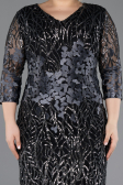 Short Black-Anthracite Scaly Plus Size Evening Dress ABK1284