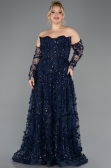 Long Navy Blue Plus Size Engagement Dress ABU5660