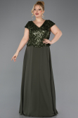 Long Olive Drab Chiffon Plus Size Evening Dress ABU5651