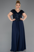 Long Navy Blue Chiffon Plus Size Evening Dress ABU5651