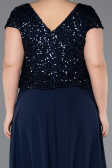 Long Navy Blue Chiffon Plus Size Evening Dress ABU5651