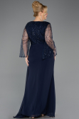 Long Navy Blue Chiffon Plus Size Evening Dress ABU5624