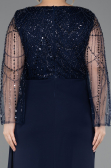 Long Navy Blue Chiffon Plus Size Evening Dress ABU5624