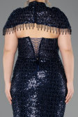 Long Navy Blue Beaded Plus Size Evening Gown ABU5698