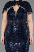 Long Navy Blue Beaded Plus Size Evening Gown ABU5698