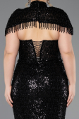 Long Black Beaded Plus Size Evening Gown ABU5698