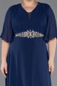 Long Navy Blue Chiffon Plus Size Evening Dress ABU5613
