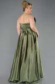 Long Olive Drab Satin Plus Size Evening Dress ABU5650