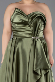 Long Olive Drab Satin Plus Size Evening Dress ABU5650