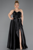 Long Black Satin Plus Size Evening Dress ABU5650